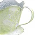 Floristik24 Ültető, dekoratív kávészűrő tartó, fém csésze ültetéshez, virágdísz zöld, fehér shabby chic H11cm Ø11cm