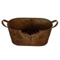 Ovális fémtál fülekkel, szarvas motívummal, rozsdabarna felülettel, 36 cm | Floristik24.hu