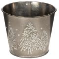 Floristik24 Fém virágcserép csillámos fenyőfákkal, 13 cm