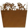 Floristik24 Növénycserép, fém díszítés madarakkal, cachepot, tavaszi patina H15,5cm