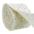 Floristik24 Filc szalag levendula virággal, deko szalag, cserepes szalag, gyapjú filc krém fehér 15cm 5m