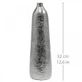Dekoratív váza fém kalapált virágváza ezüst Ø9,5cm H32cm