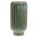 Floristik24 Kerámia váza, asztali díszek, hornyolt díszváza zöld, barna Ø10,5cm H21,5cm