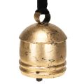 Floristik24 Vintage arany csengő fekete bársony szalaggal, M15cm