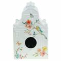 Floristik24 Dekoratív madárház virágokkal fém fehér 25,5c×16×13,5cm