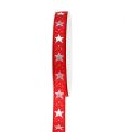 Floristik24 Karácsonyi szalag csillagokkal piros 15mm 20m
