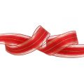 Floristik24 Karácsonyi szalag átlátszó lurex csíkokkal piros 25mm 25m