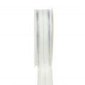 Floristik24 Karácsonyi szalag átlátszó lurex csíkokkal fehér, ezüst 25mm 25m