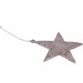 Floristik24 Karácsonyi dekoráció csillag medál rózsaszín csillám 10cm 12db