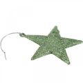 Floristik24 Karácsonyi dekoráció csillag medál menta glitter 10cm 12db