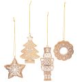 Floristik24 Karácsonyi díszek, mézeskalács, cukormázas mintás, diótörő, csillag, fa, koszorú, 6 cm, 4 darab