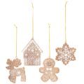 Floristik24 Karácsonyi díszek, mézeskalács minta, rénszarvas, mézeskalács ember, hópehely, 7 cm, 4 darab