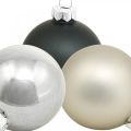 Floristik24 Mini karácsonyi bál, fadísz keverék, Adventi dekoráció fekete / ezüst / gyöngyház H4,5cm Ø4cm valódi üveg 24db
