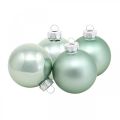 Floristik24 Karácsonyfadíszek, fagolyó mix, mini karácsonyi labdák zöld menta H4,5cm Ø4cm valódi üveg 24db