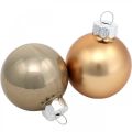 Floristik24 Fadísz keverék, karácsonyi labdák, mini fa medálok arany / barna / gyöngyház / bézs H4,5cm Ø4cm valódi üveg 24db