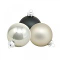 Floristik24 Karácsonyi labdák, karácsonyfa medálok, fadíszek fekete / ezüst / gyöngyház H6,5cm Ø6cm valódi üveg 24db