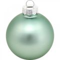 Floristik24 Karácsonyi labda, fadíszek, karácsonyfa golyó zöld menta H6,5cm Ø6cm valódi üveg 24db