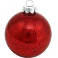 Floristik24 Karácsonyfadíszek, fa medálok, karácsonyi labdák piros márvány H8,5cm Ø7,5cm valódi üveg 14db