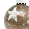 Floristik24 Csillagmintás karácsonyi golyóspohár világosbarna Ø6cm 6db