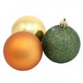 Floristik24 Karácsonyi bálok, Adventi díszek, Karácsonyfadíszek narancssárga/arany/zöld Ø5,5cm műanyag 10db
