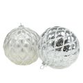Floristik24 Gyémánt mintás karácsonyi labdák ezüst matt, fényes Ø8cm 2db