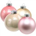 Floristik24 Karácsonyi golyók üveg rózsaszín krémszínű üveggolyók Ø6cm 28db
