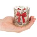 Üveg gyertyatartó karácsonyfaágakkal és piros szalaggal, 8 cm, 2 darab | Floristik24.hu