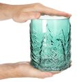 Üveg gyertyatartó fenyőfákkal domborítva, karácsonyi dekoráció, 16 cm | Floristik24.hu