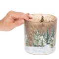 Üveg mécsestartó fenyőerdő mintával, téli dekorációval, 15cm | Floristik24.hu