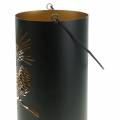 Floristik24 Deco lámpás kerek fogantyúval erdő fém fekete, arany Ø16cm H26cm