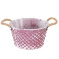Floristik24 Cinktál, rombusz alakú, kötél fogantyúkkal, lila/fehérre meszelt, Ø24,5cm M14cm