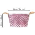 Cinktál, rombusz alakú, kötél fogantyúkkal, lila/fehérre meszelt, Ø24,5cm M14cm | Floristik24.hu
