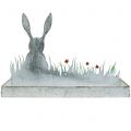 Floristik24 Cink tál tavaszi rét húsvéti nyuszival 35cm x 16cm H24cm