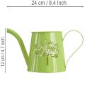 Dekoratív fém öntözőkanna, pitypang mintával, zöld, 12 cm magas, 2 darabos, dekoratív váza, shabby chic | Floristik24.hu