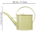 Dekoratív fém öntözőkanna, zöld/sárga, kicsi, 28x13x17cm, 1,25l, vintage hatású, erkélydekoráció | Floristik24.hu