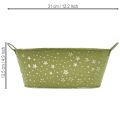Ovális fémtál csillagokkal és fülekkel, zöld, 31×16cm, M12.5cm | Floristik24.hu
