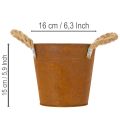 Fém kaspó fülekkel, fűszernövénycserép, rozsda díszítéssel Ø16.5cm M15cm | Floristik24.hu